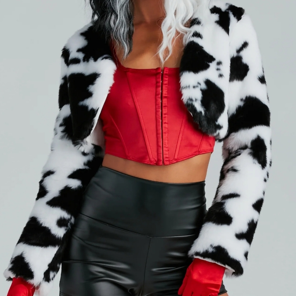 Cow Faux Fur Cropped Jacket Costume